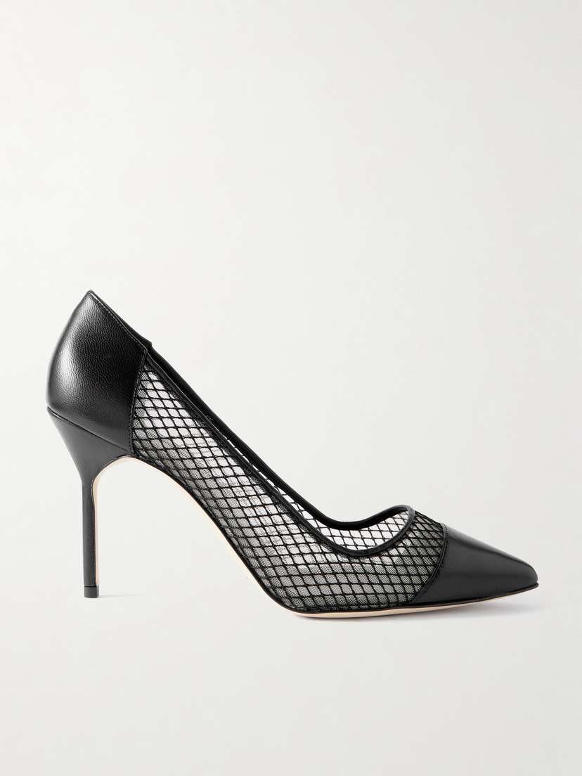 Manolo Blahnik Capcourme 90 Leather-trimmed Mesh Pumps