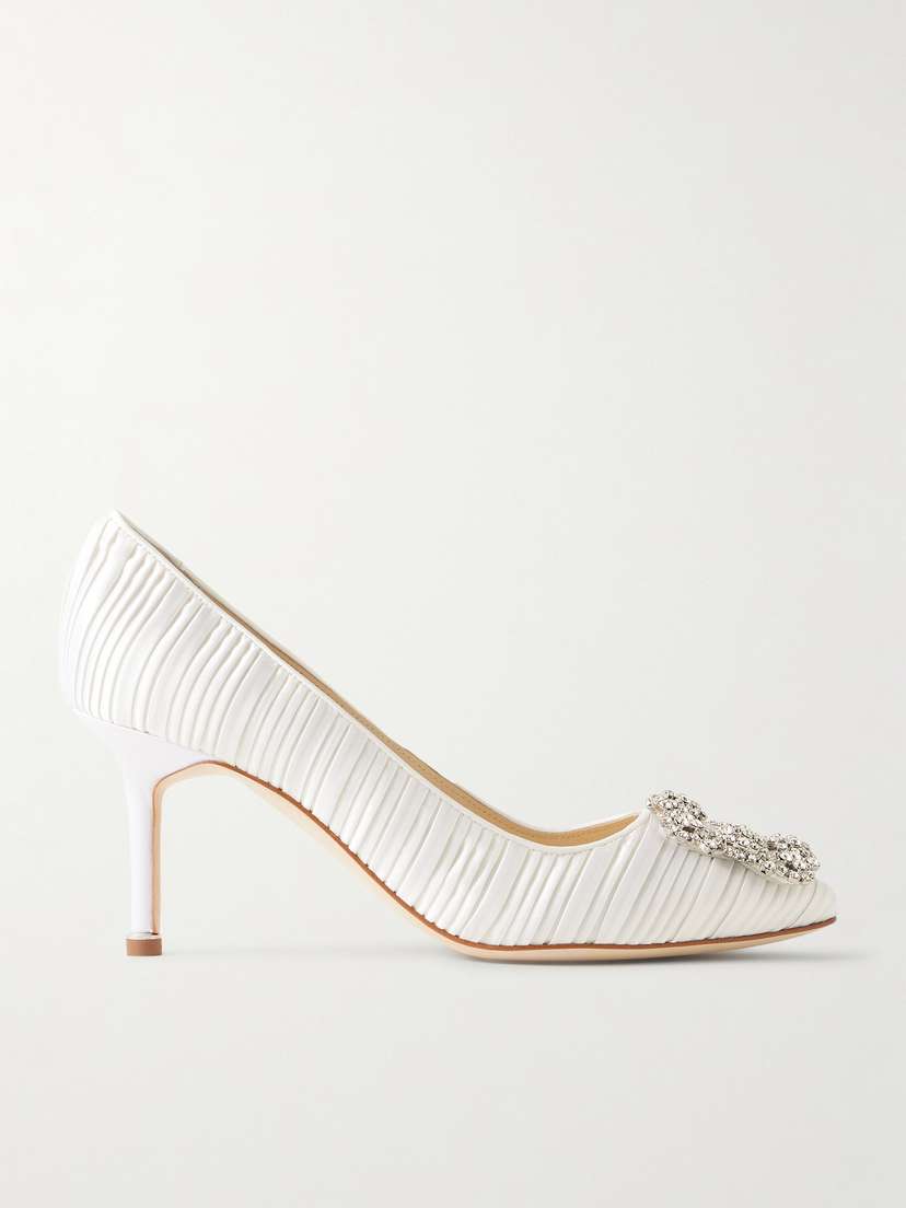 Manolo Blahnik Hangisi 70 Crystal-embellished Pleated Satin Pumps