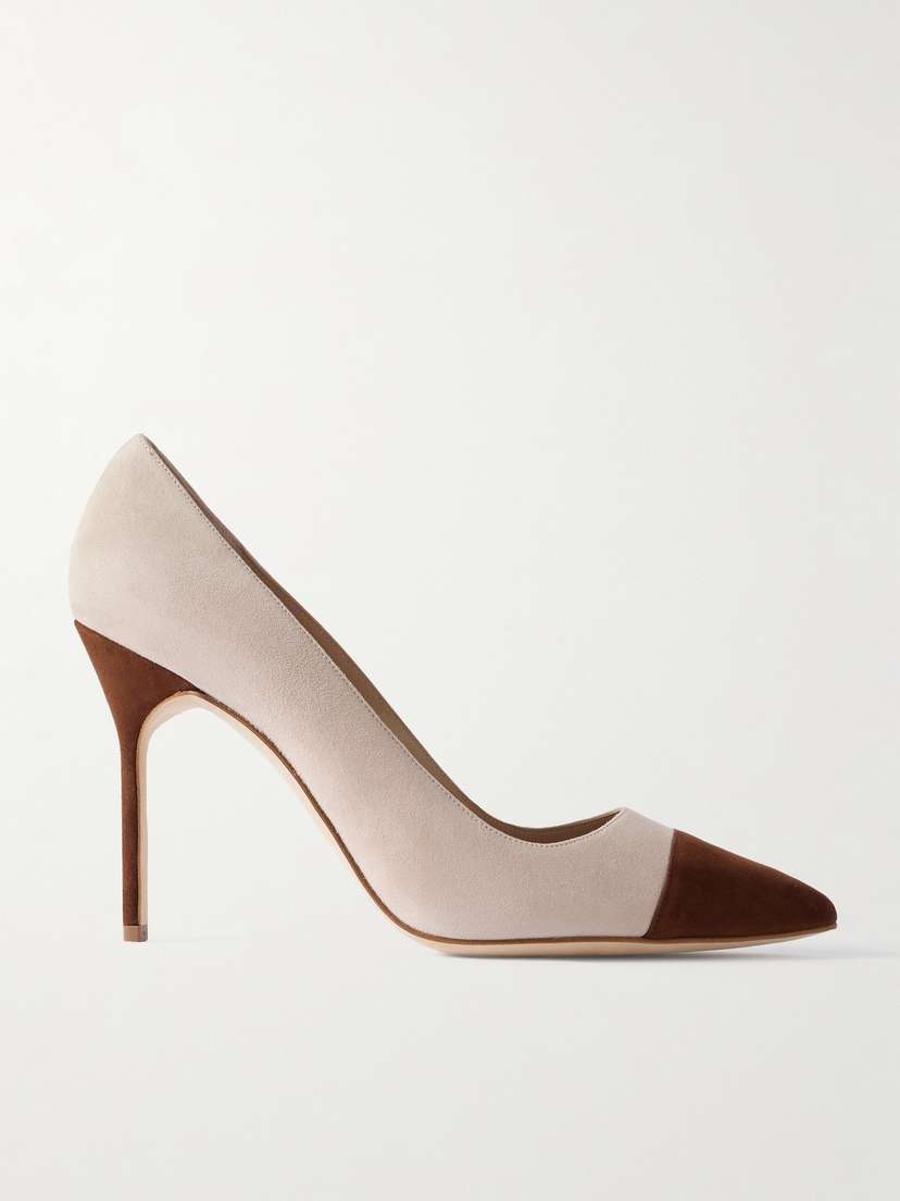 Manolo Blahnik Capcour 105 Two-tone Suede Point-toe Pumps
