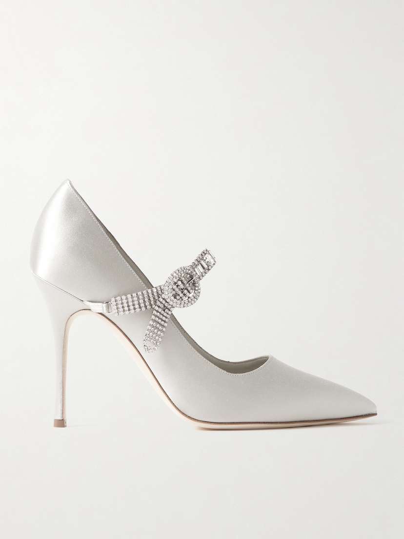 Manolo Blahnik Hamedi 105 Crystal-embellished Satin Point-toe Pumps