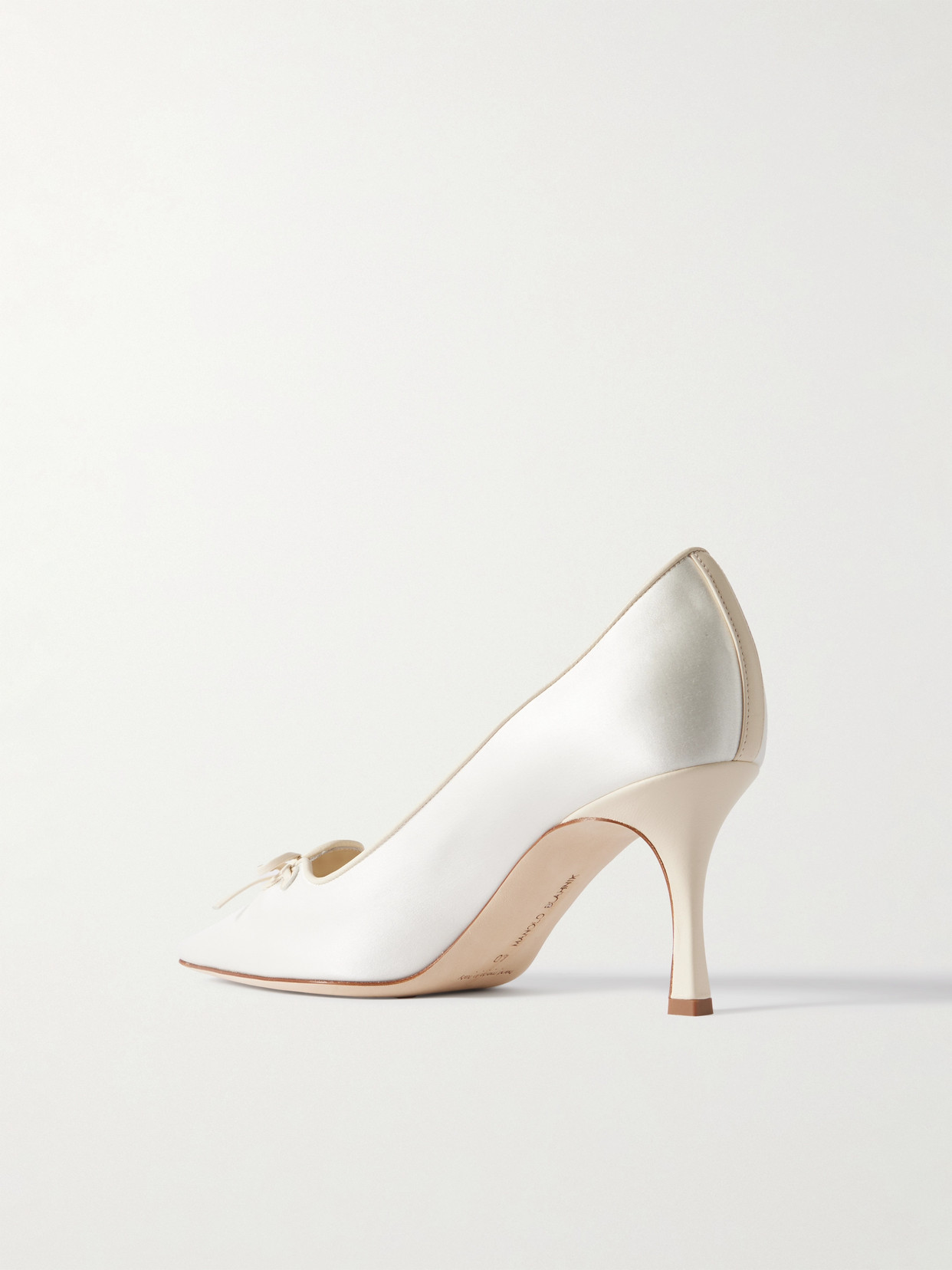MANOLO BLAHNIK ZAMAN 70 LEATHER-TRIMMED SATIN POINT-TOE PUMPS