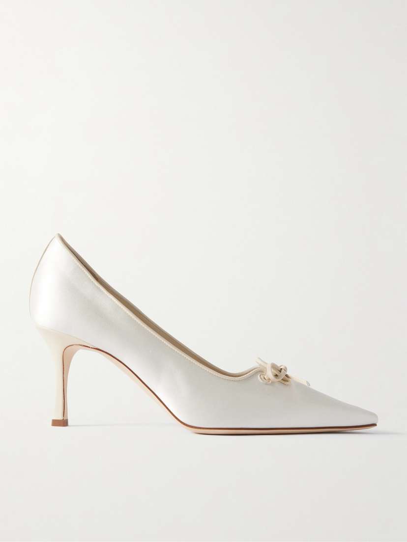 Manolo Blahnik Zaman 70 Leather-trimmed Satin Point-toe Pumps