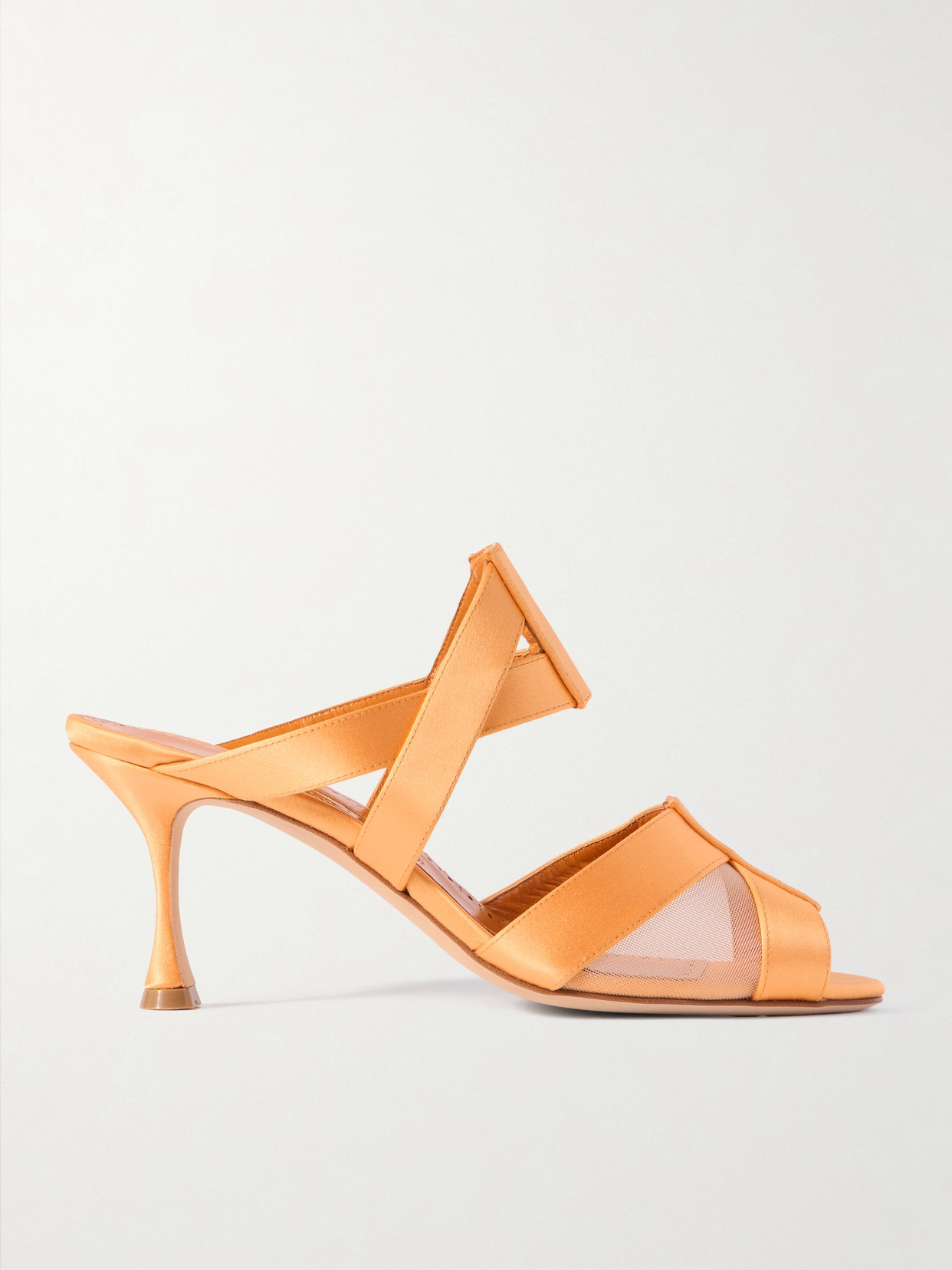 Manolo Blahnik Beydari 70 Tulle-trimmed Satin Sandals In Orange