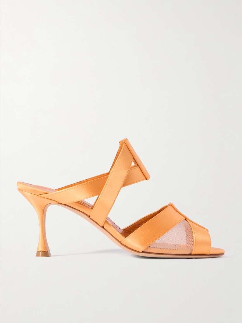 Manolo Blahnik Beydari 70 Tulle-trimmed Satin Sandals