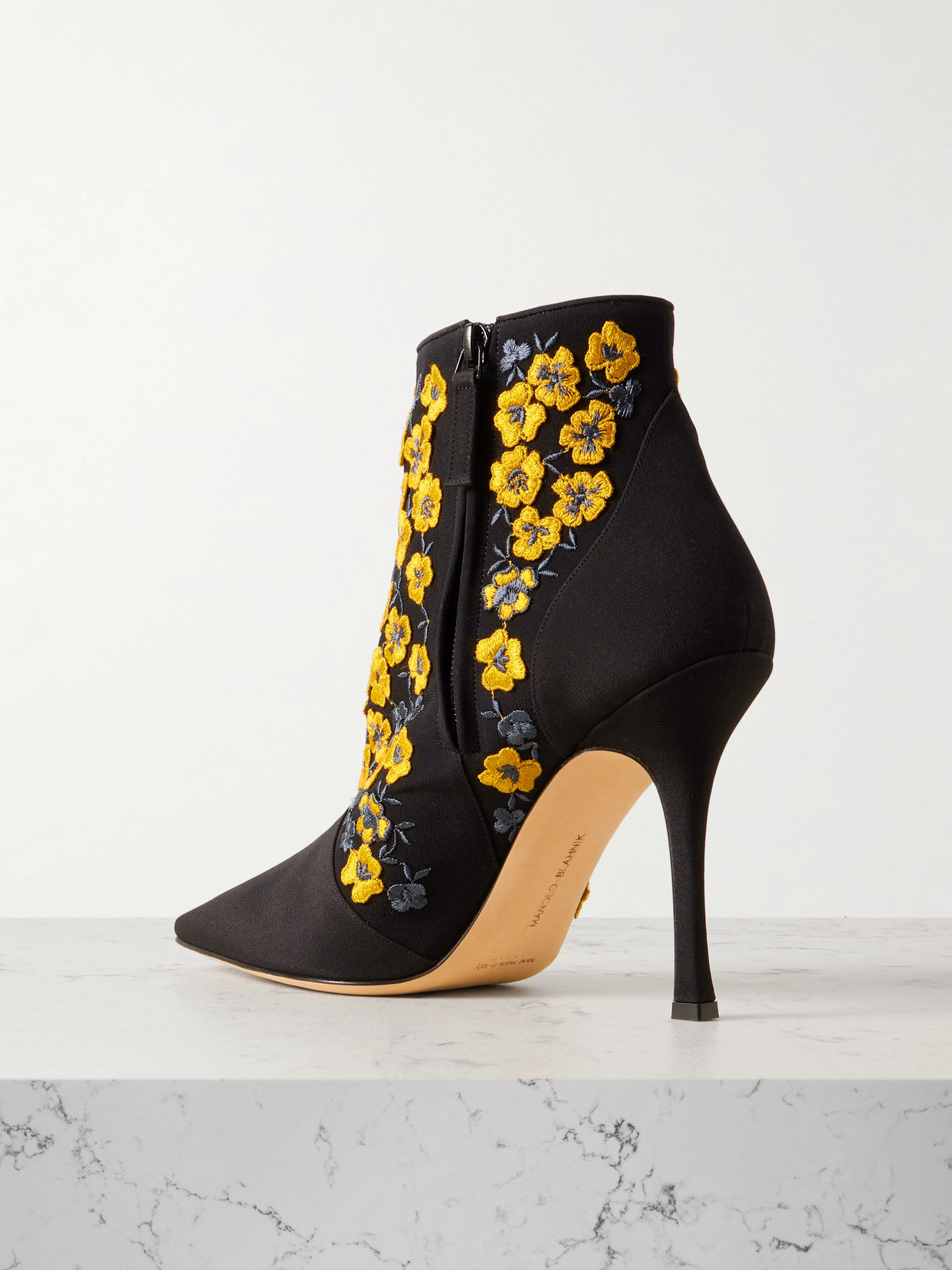 Botiye 105 Embroidered Silk Crepe De Chine Ankle Boots