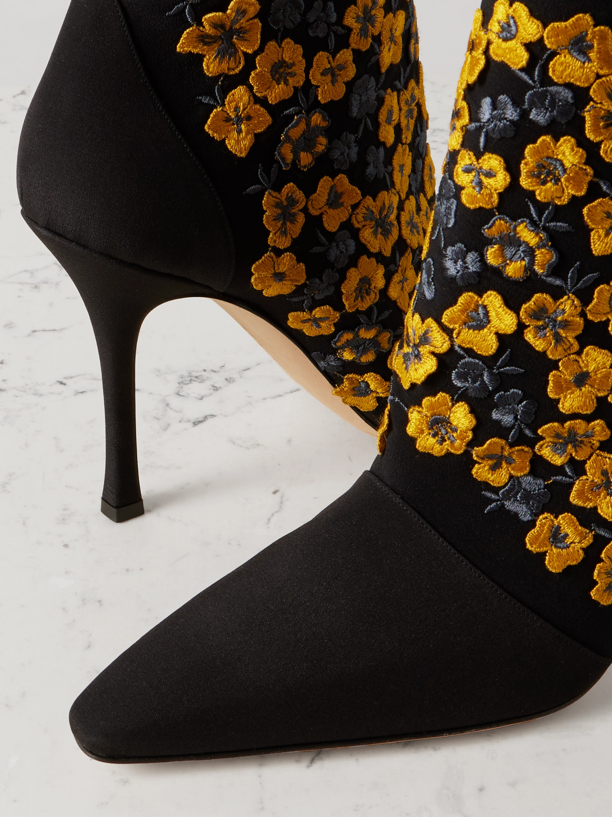 Botiye 105 Embroidered Silk Crepe De Chine Ankle Boots