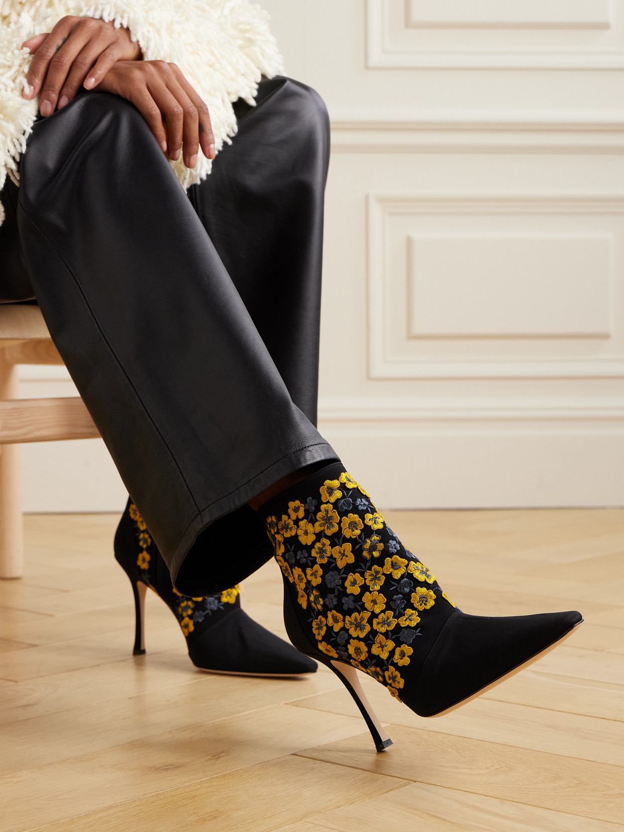 Botiye 105 Embroidered Silk Crepe De Chine Ankle Boots