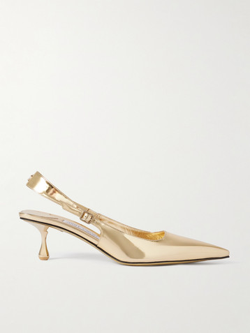 JIMMY CHOO Amel 50 logo-embellished metallic leather slingback pumps
