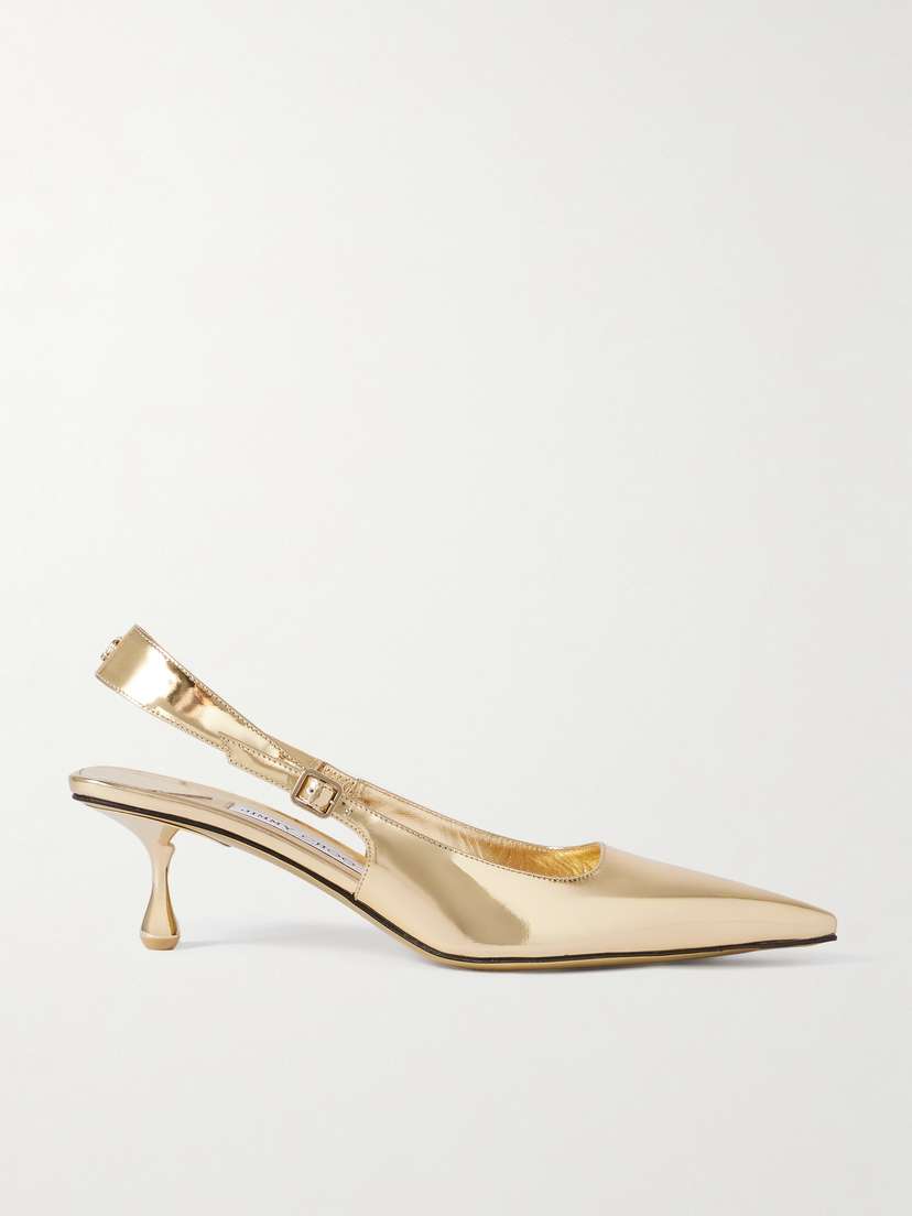 Jimmy Choo Amel 50 Logo-embellished Metallic Leather Slingback Pumps