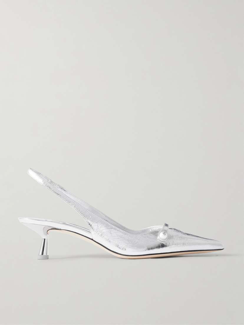 Jimmy Choo Amita 45 Metallic Leather Point-toe Slingback Pumps