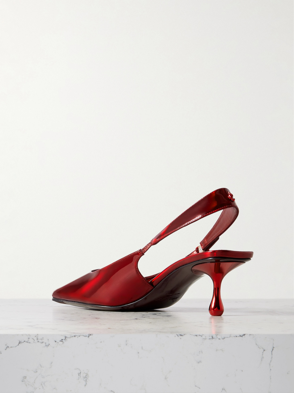 Jimmy Choo Amel 50 Embellished Mirrored-leather Slingback Pumps In Red