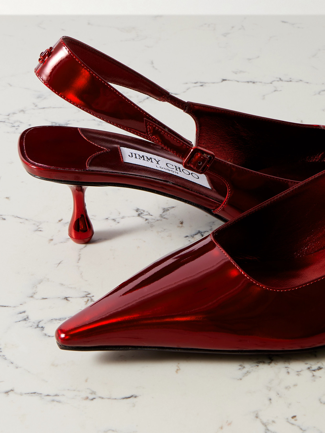 Jimmy Choo Amel 50 Embellished Mirrored-leather Slingback Pumps In Red
