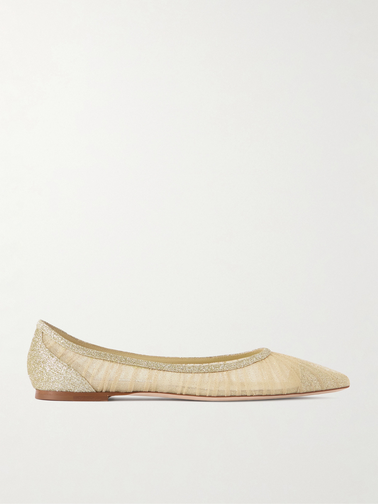Jimmy Choo Love Glittered Tulle Ballet Flats In Gold