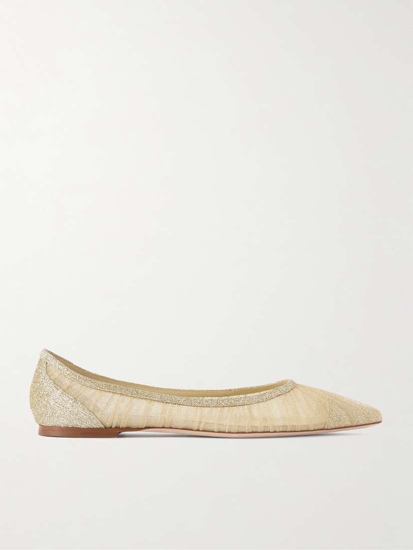 Jimmy Choo Love Glittered Tulle Ballet Flats
