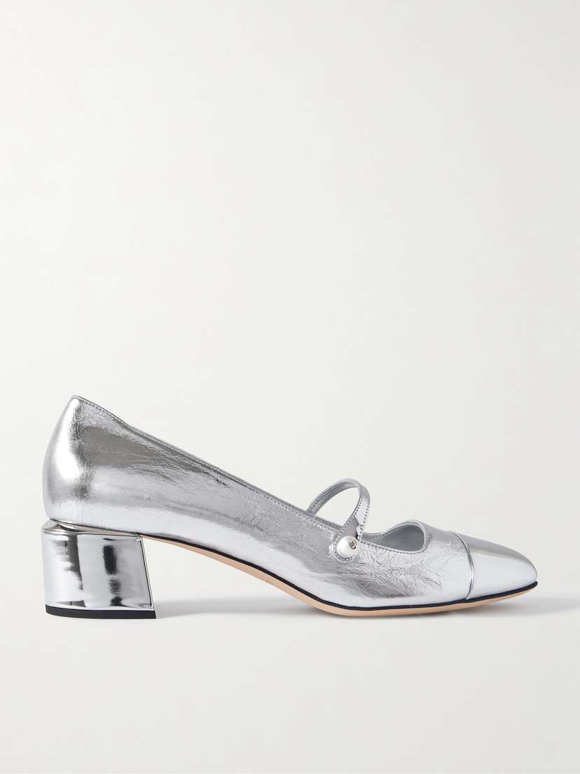 Jimmy Choo Elisa 45 Embellished Metallic Leather Mary Jane Pumps