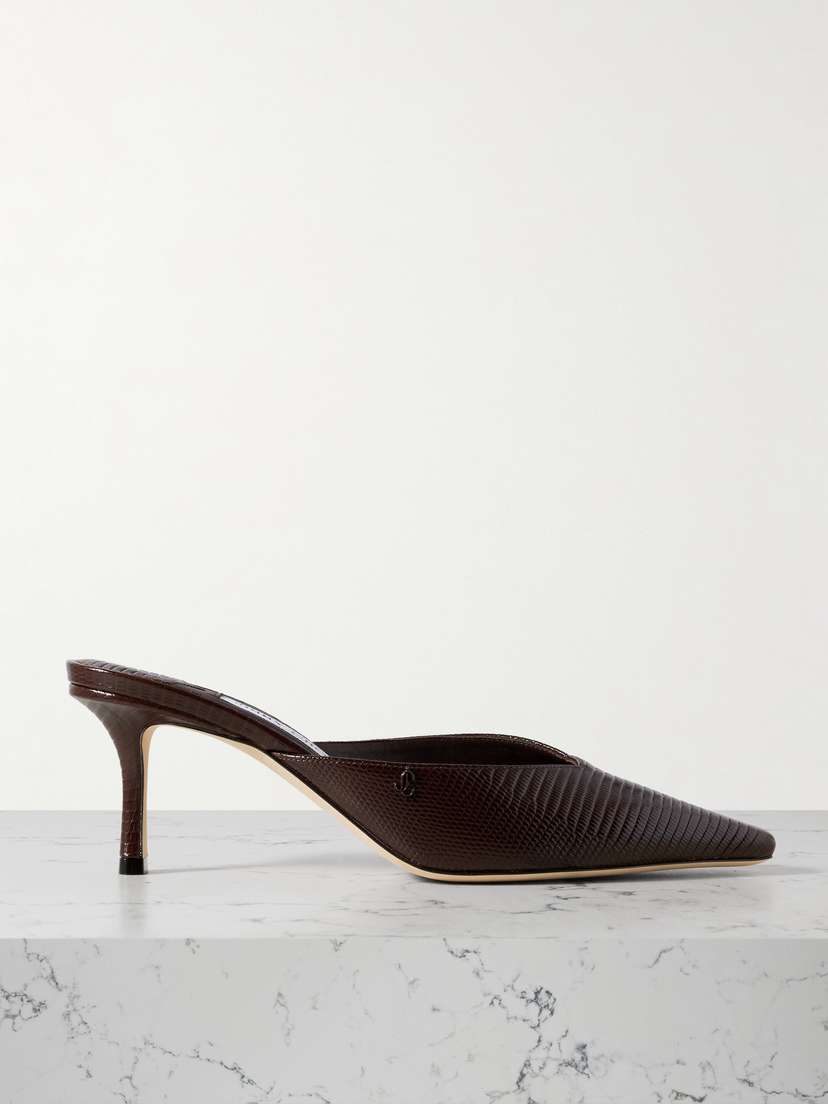 Jimmy Choo Vivi 65 Embellished Croc-effect Leather Mules