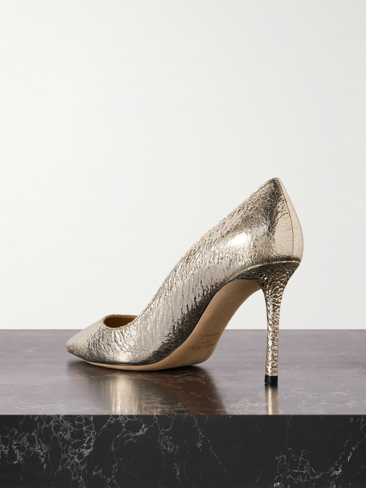 JIMMY CHOO ROMY METALLIC CRINKLED-LEATHER PUMPS