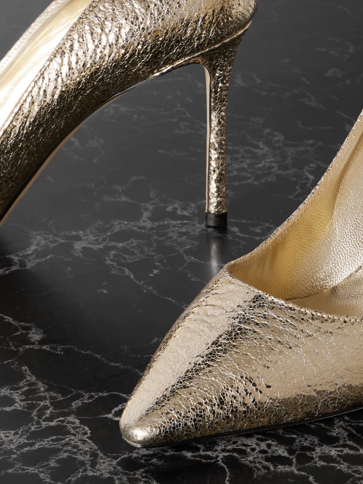 JIMMY CHOO ROMY METALLIC CRINKLED-LEATHER PUMPS