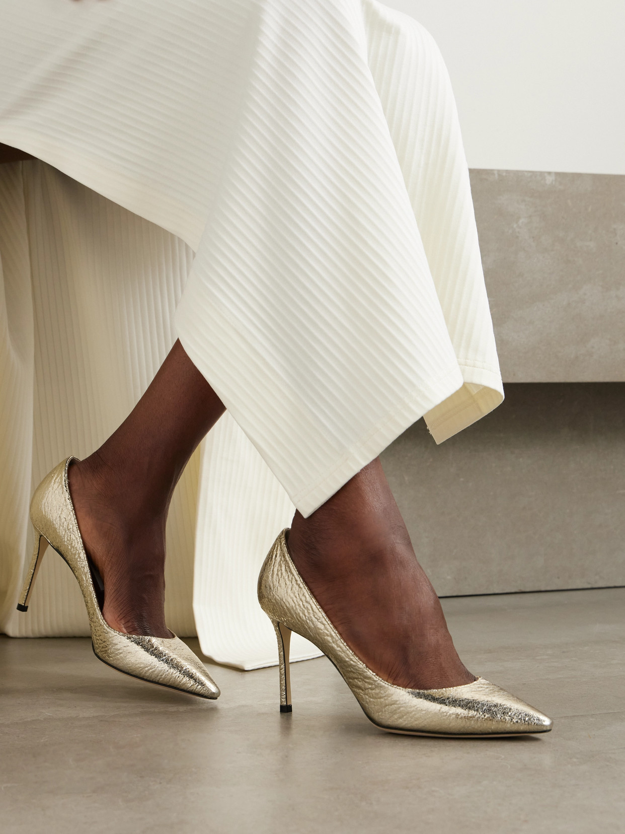 JIMMY CHOO ROMY METALLIC CRINKLED-LEATHER PUMPS