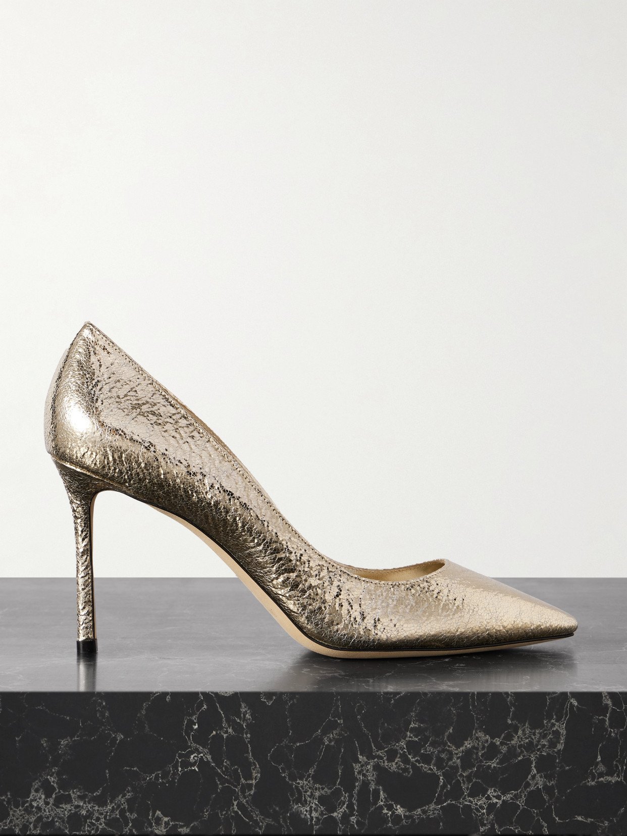 JIMMY CHOO ROMY METALLIC CRINKLED-LEATHER PUMPS
