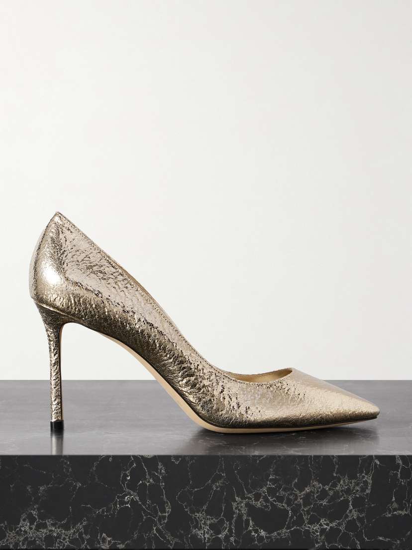 Jimmy Choo Romy Metallic Crinkled-leather Pumps