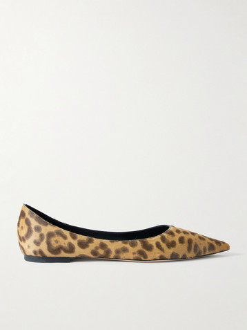 JIMMY CHOO Love leopard-print pony hair ballet flats