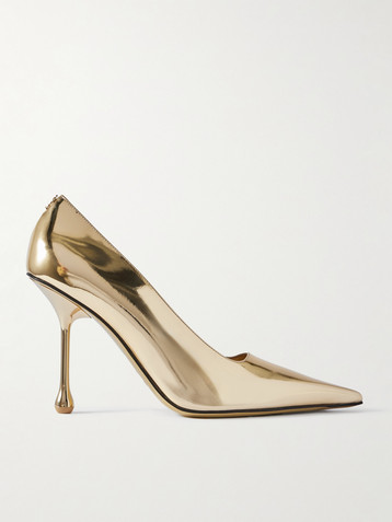 JIMMY CHOO Ixia 95 mirrored-leather point-toe pumps