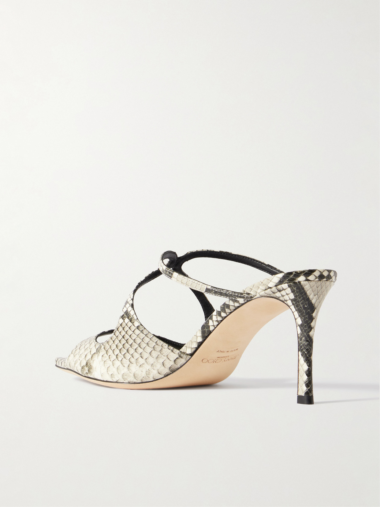 Jimmy Choo Anise 75 Cutout Snake-effect Glossed-leather Sandals In Animal Print