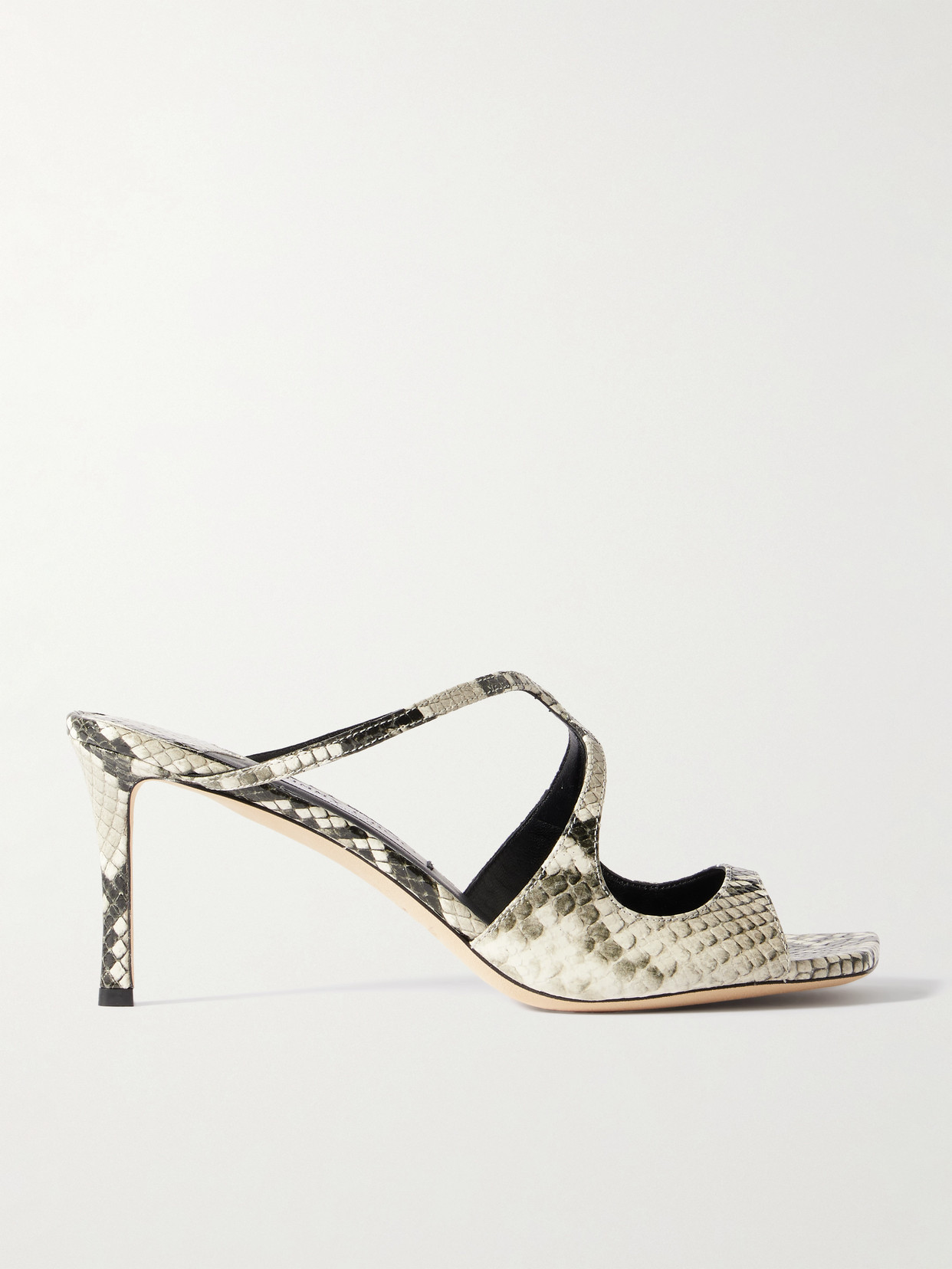 Jimmy Choo Anise 75 Cutout Snake-effect Glossed-leather Sandals In Animal Print