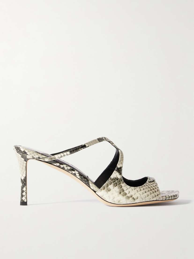 Jimmy Choo Anise 75 Cutout Snake-effect Glossed-leather Sandals