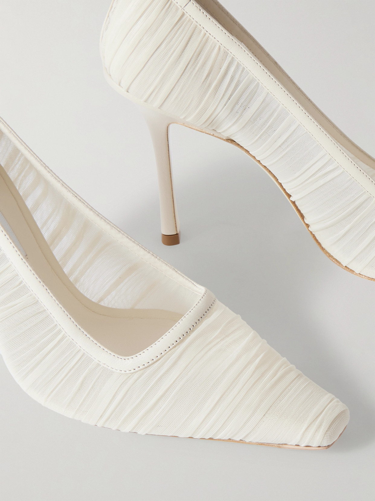 Shop Jimmy Choo Lotta 100 Leather-trimmed Ruched Tulle Pumps In Ivory