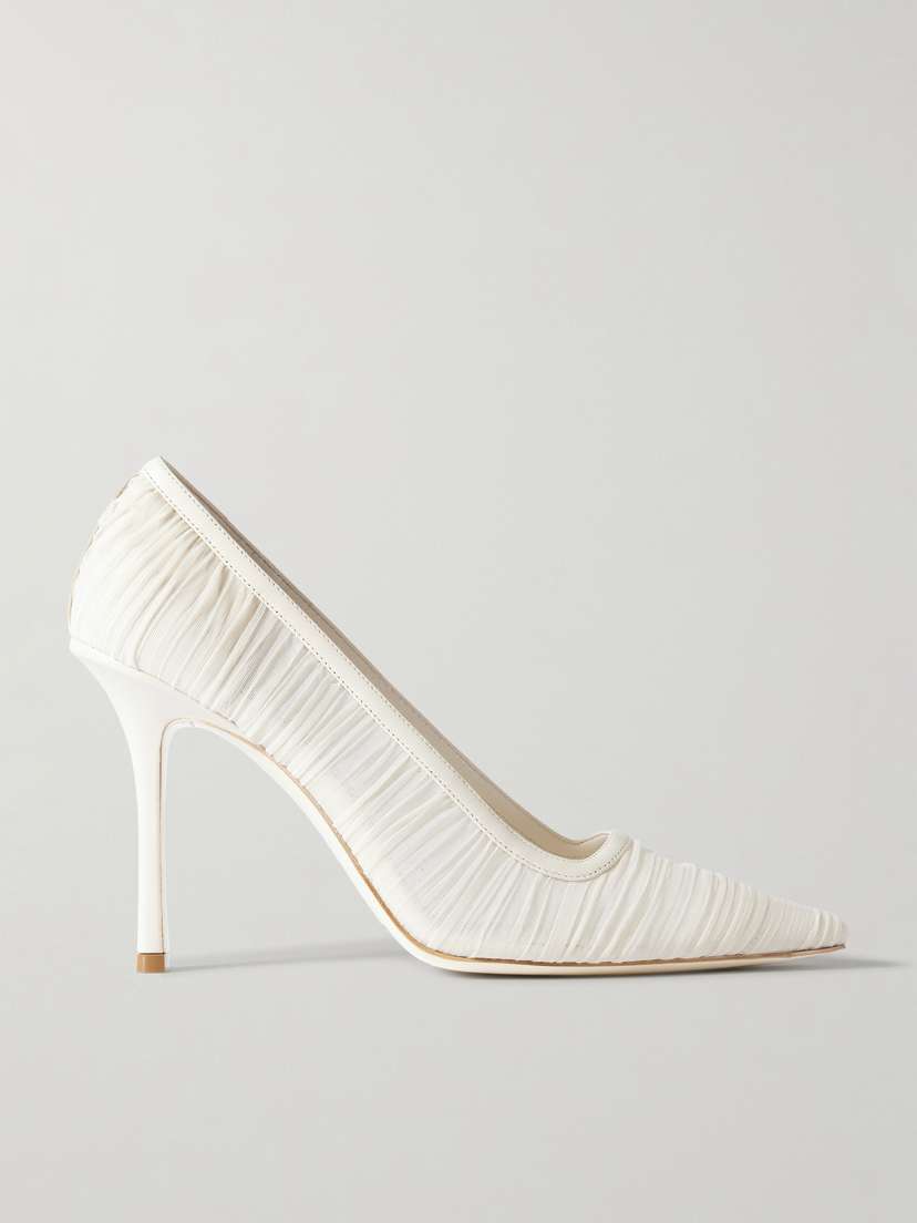 Jimmy Choo Lotta 100 Leather-trimmed Ruched Tulle Pumps