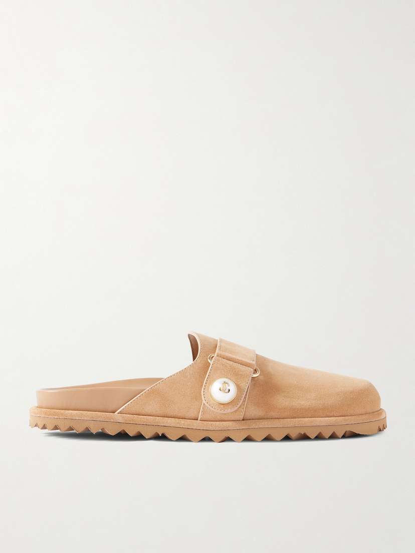 Jimmy Choo Fayence Faux Pearl-embellished Suede Mules