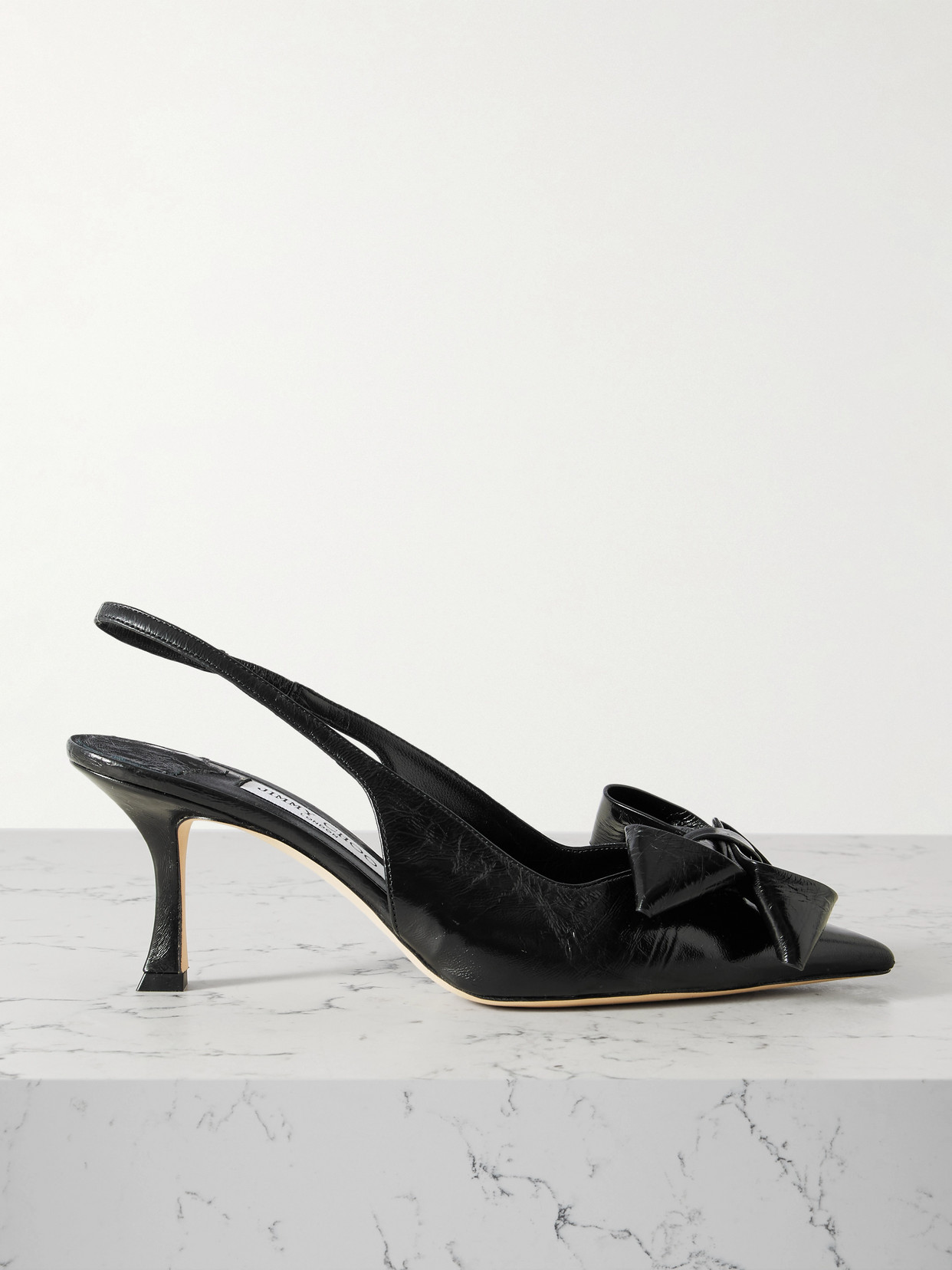 Jimmy Choo - Staz 70 Bow-Embellished Crinkled-Leather Slingback Pumps - Black