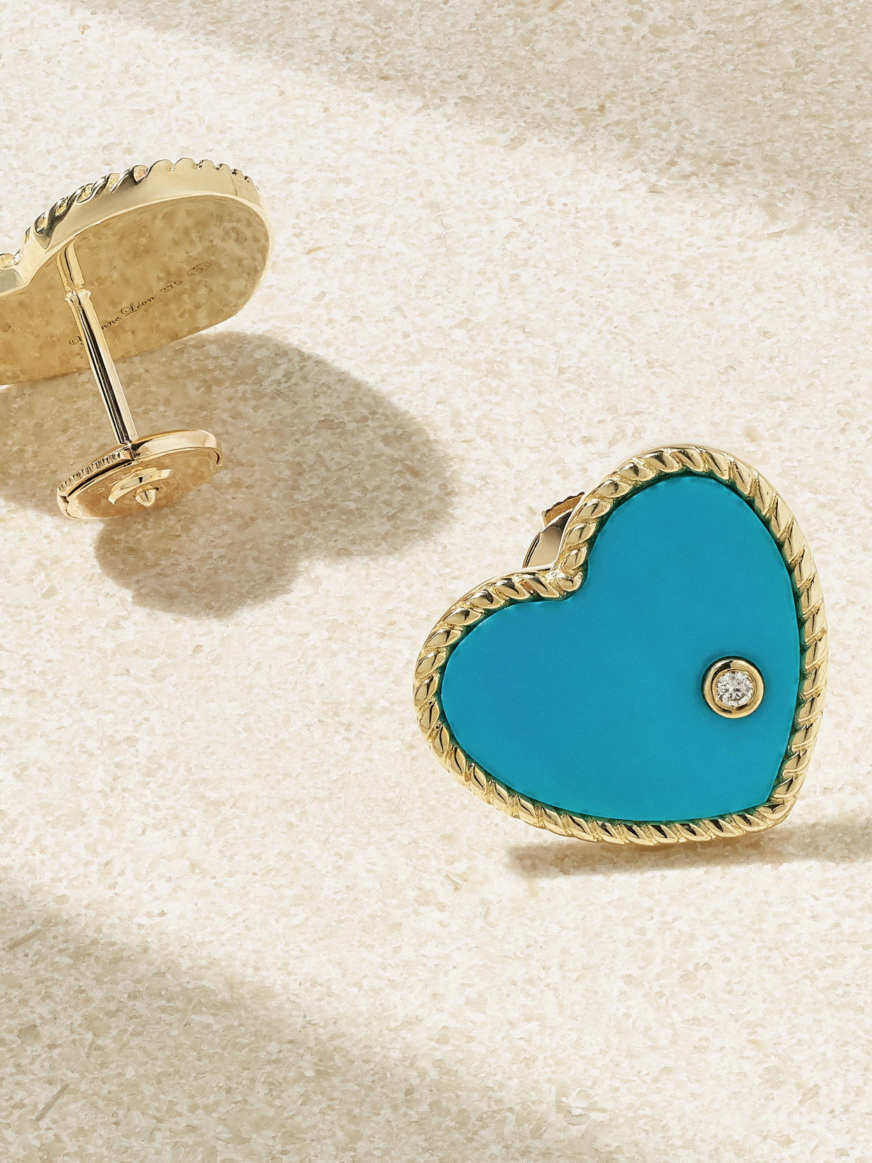 Yvonne Léon Cœur 9-karat Gold, Turquoise And Diamond Earrings In Blue