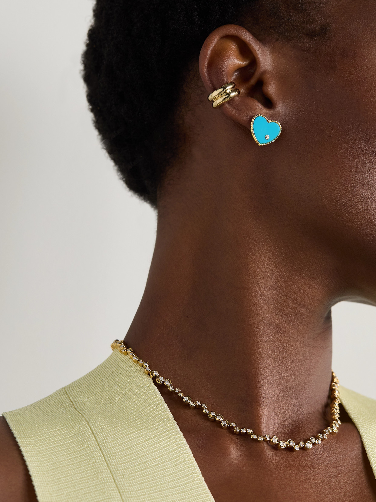 Yvonne Léon Cœur 9-karat Gold, Turquoise And Diamond Earrings In Blue