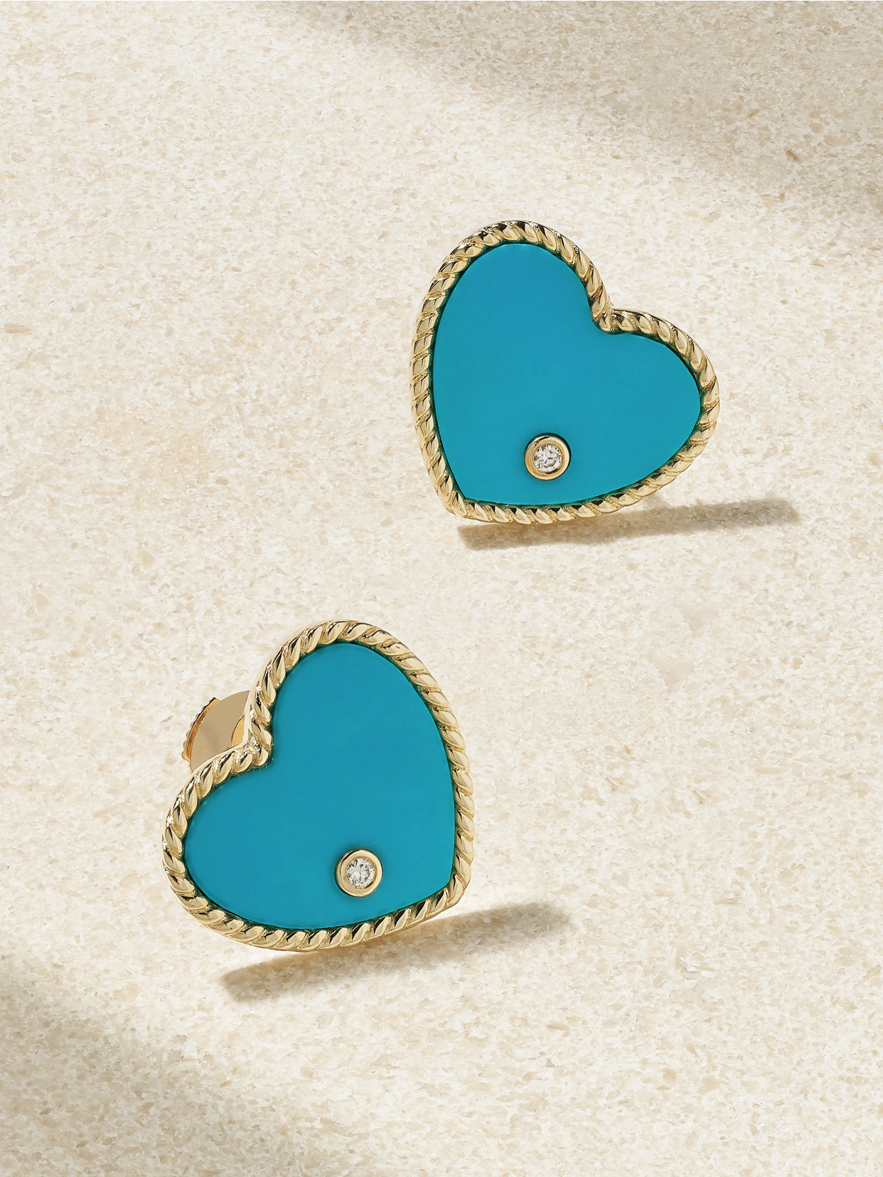 Yvonne Léon Cœur 9-karat Gold, Turquoise And Diamond Earrings In Blue