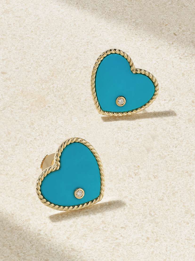 Yvonne Léon Cœur 9-karat Gold, Turquoise And Diamond Earrings