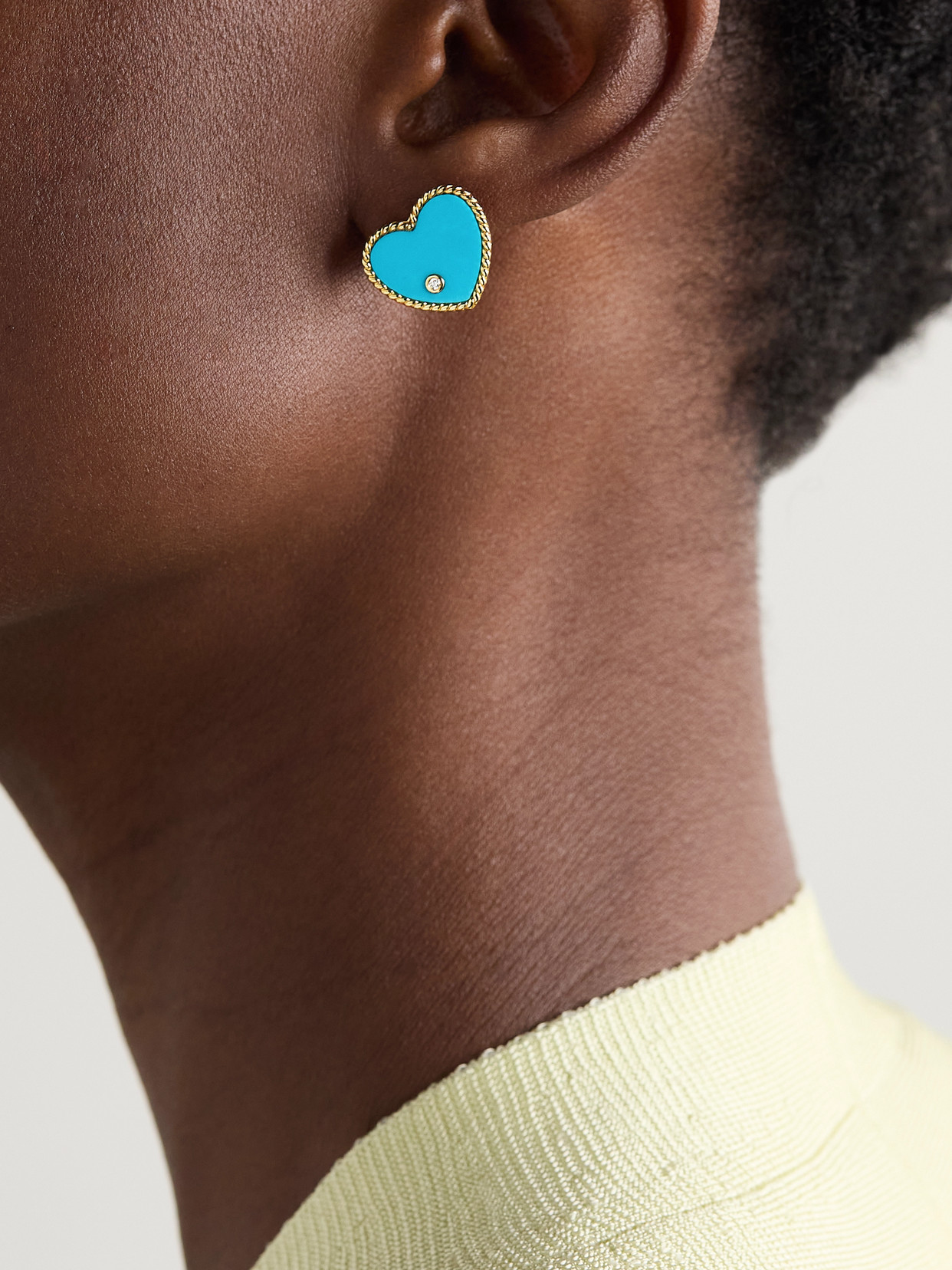 Yvonne Léon Cœur 9-karat Gold, Turquoise And Diamond Earrings In Blue