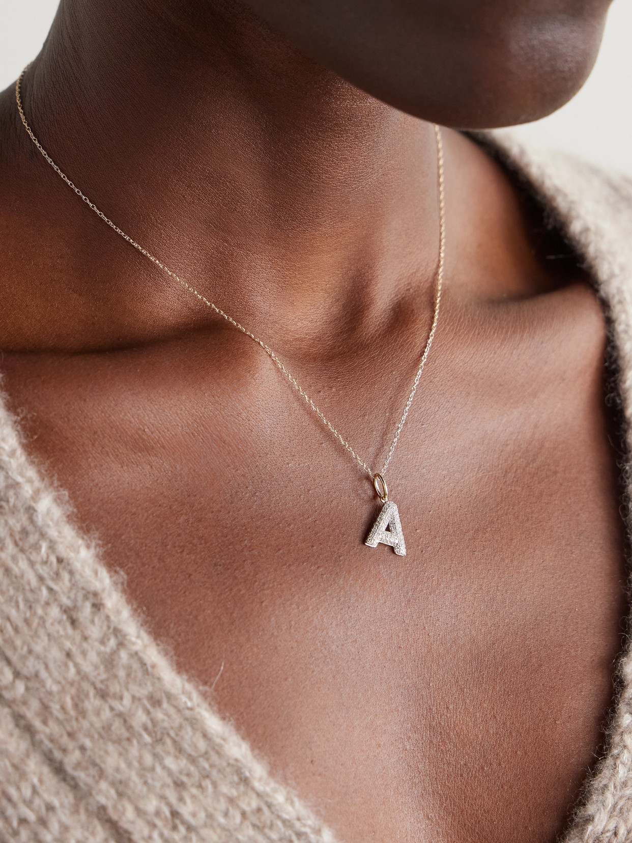 STONE AND STRAND BOLD INITIAL 10-KARAT GOLD DIAMOND NECKLACE