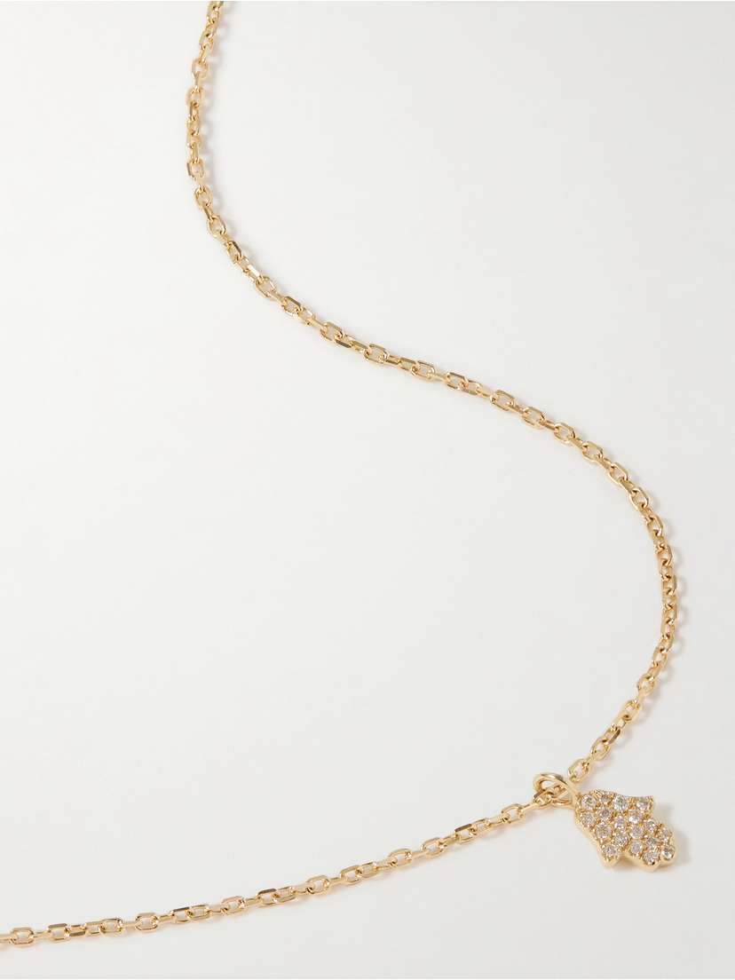 STONE AND STRAND Tiny Hamsa 14-karat Gold Diamond Necklace