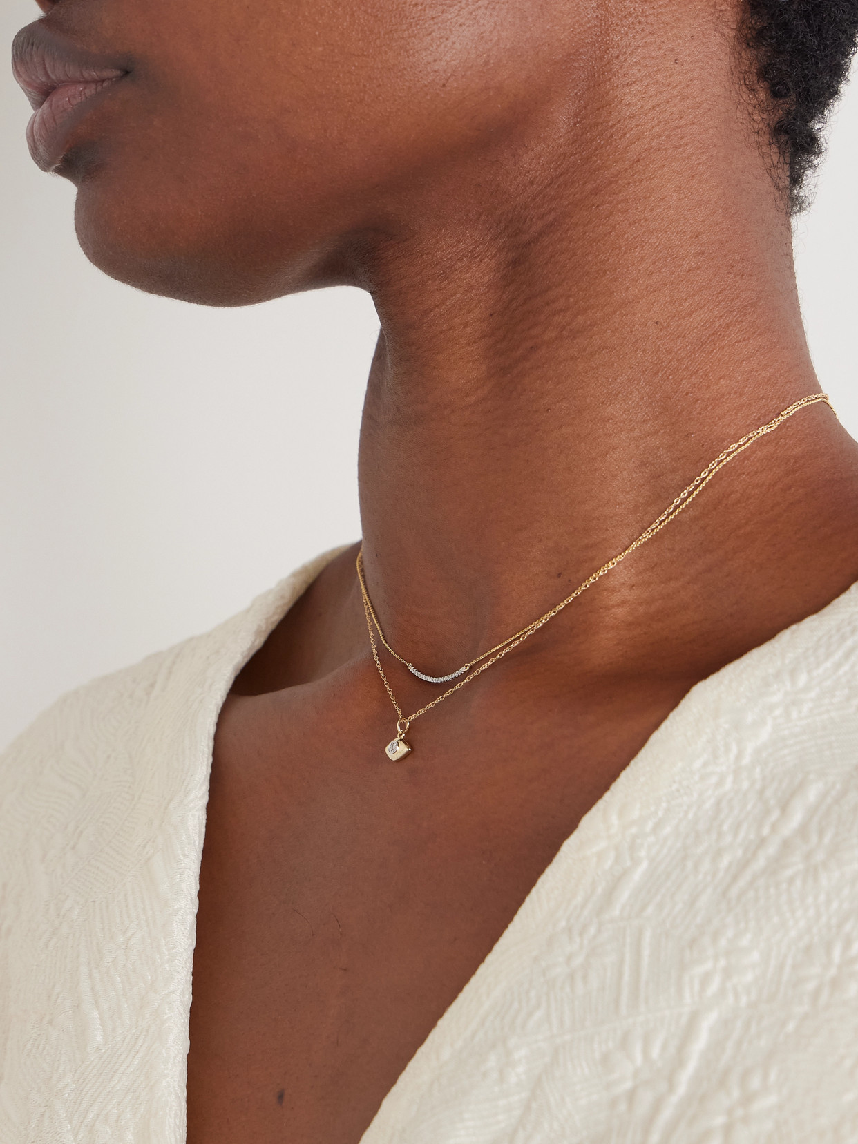 Shop Stone And Strand Tiny Evil Eye 10-karat Gold Diamond Necklace