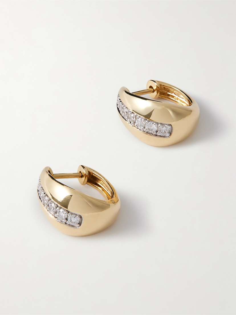 STONE AND STRAND Pistachio 10-karat Gold Diamond Hoop Earrings