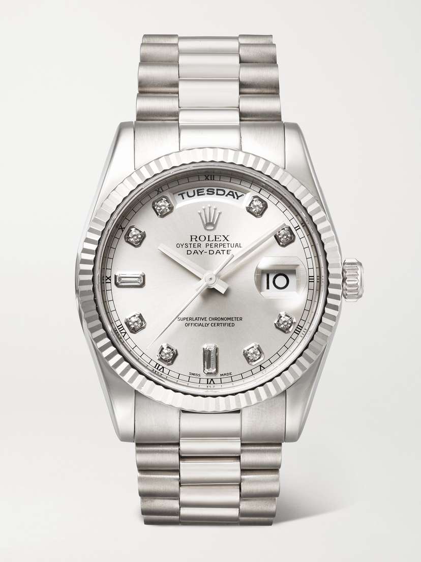 Stephanie Windsor + Rolex Vintage 2002 Oyster Perpetual Day-date Automatic 36mm 18-karat White Gold And Diamond Watch, Ref. No., 118209