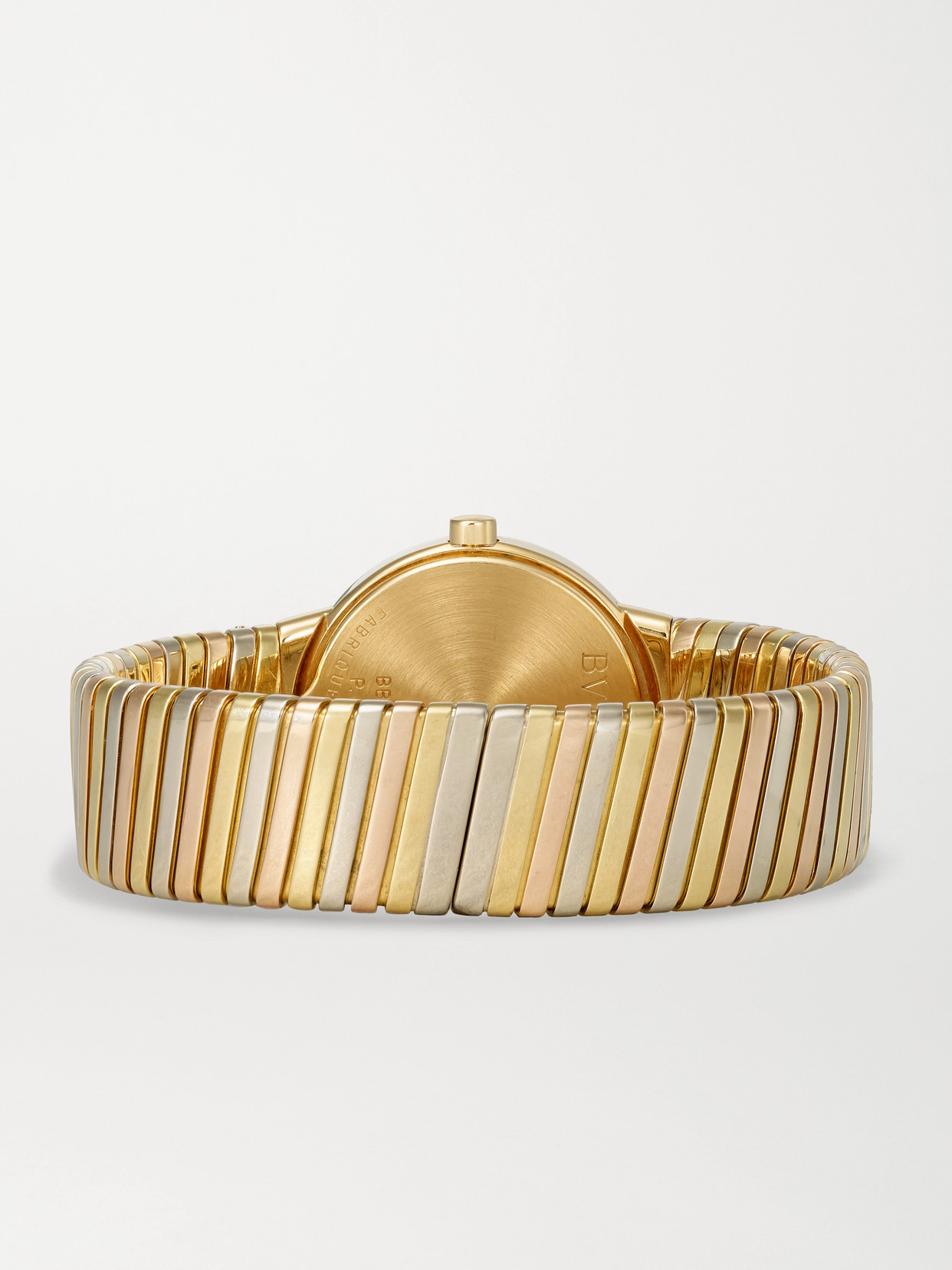 Stephanie Windsor + Bvlgari Vintage Tubogas 1990s 30mm 18-karat Yellow, White And Rose Gold Watch In Gold