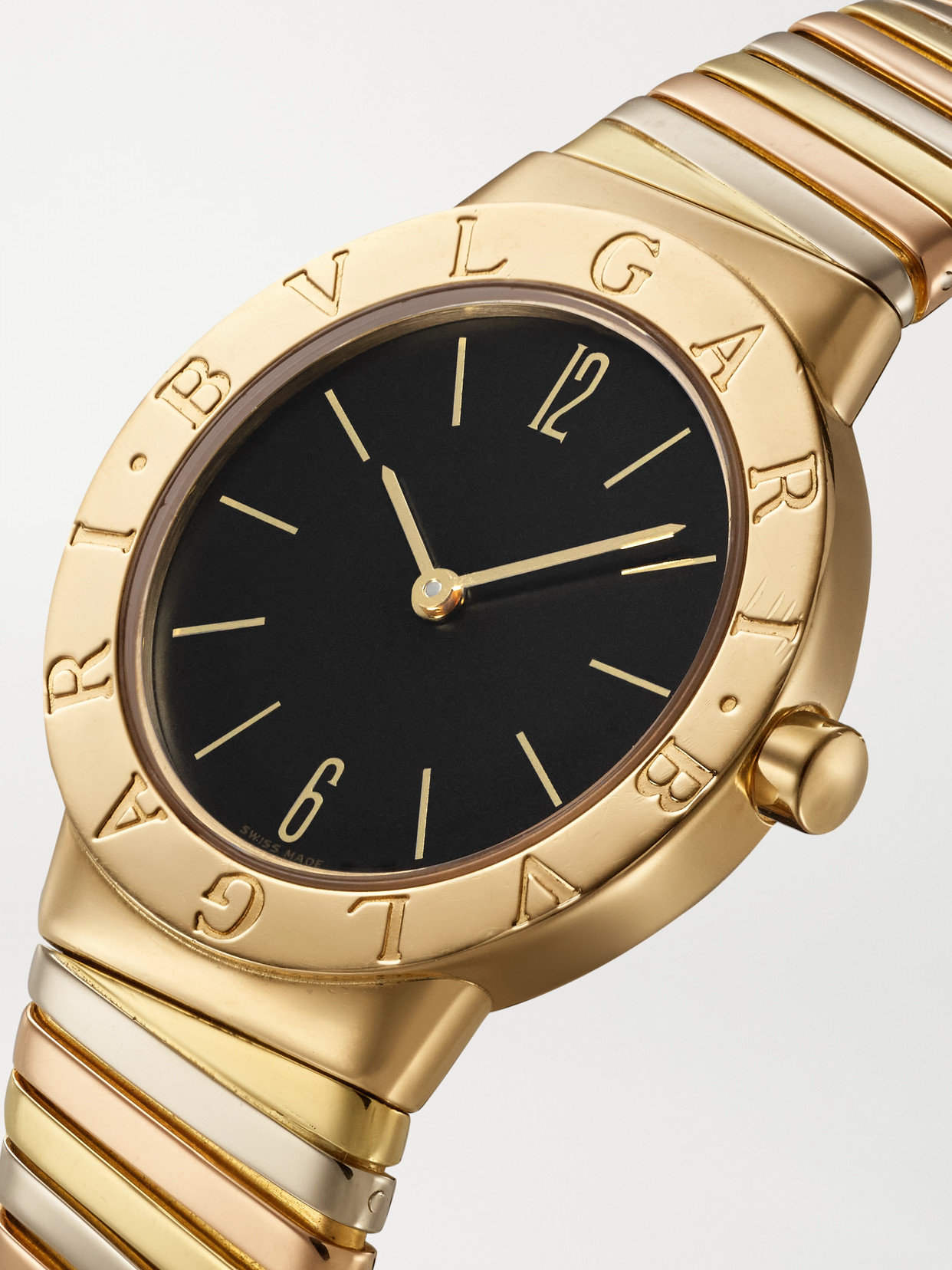 Stephanie Windsor + Bvlgari Vintage Tubogas 1990s 30mm 18-karat Yellow, White And Rose Gold Watch In Gold