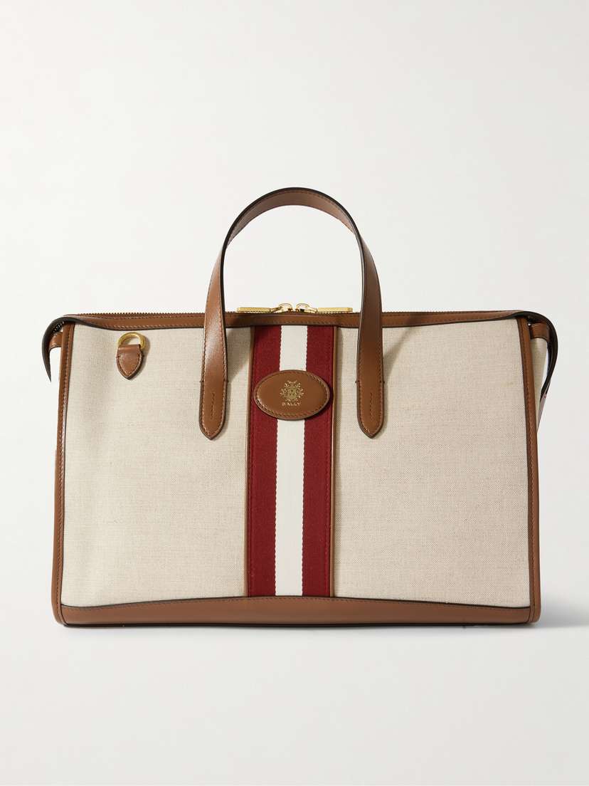 BALLY Beckett East West Embellished Striped Leather-trimmed Canvas Tote