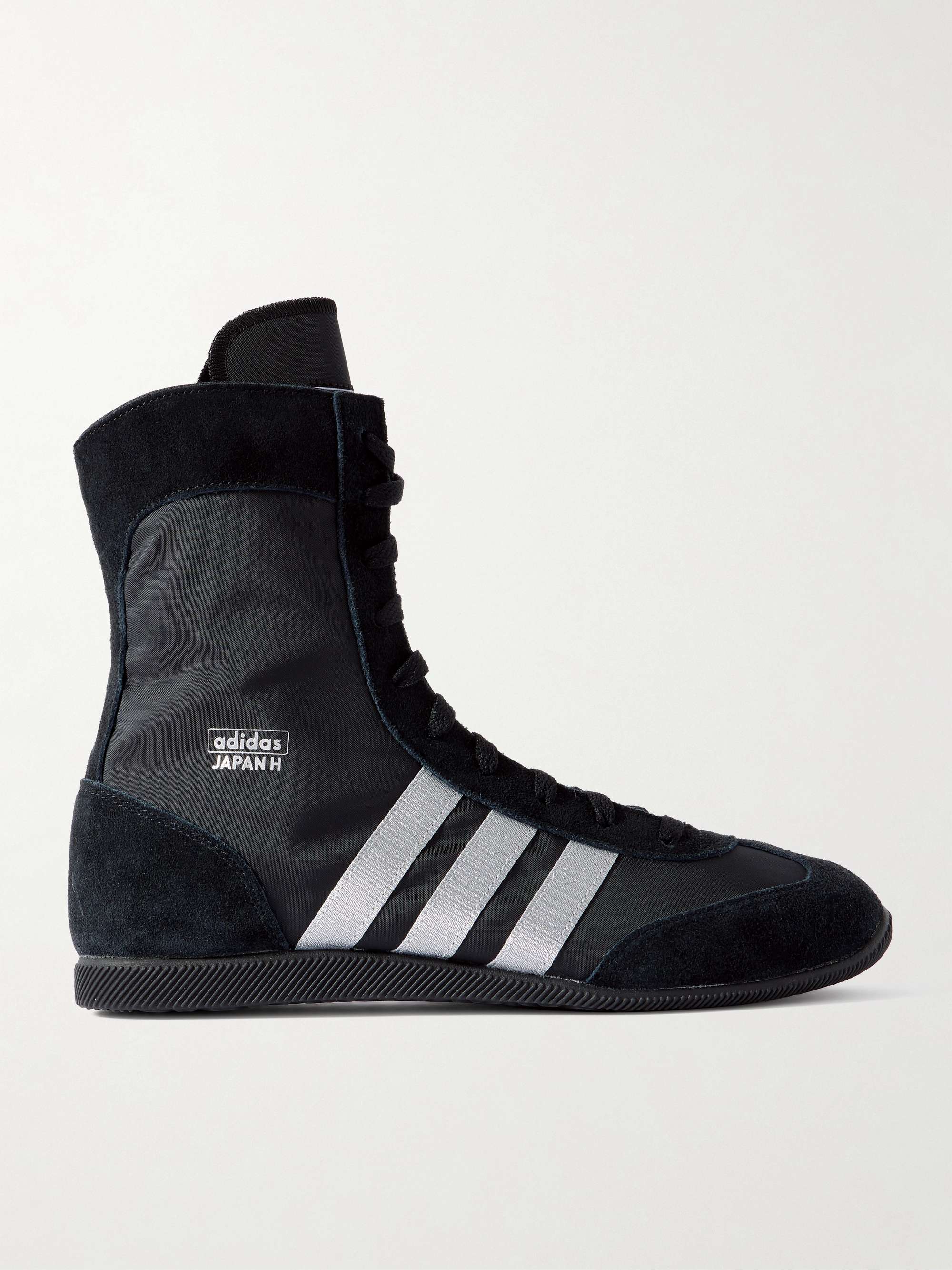 Japan H grosgrain and suede trimmed canvas high top sneakers black UK 3.5