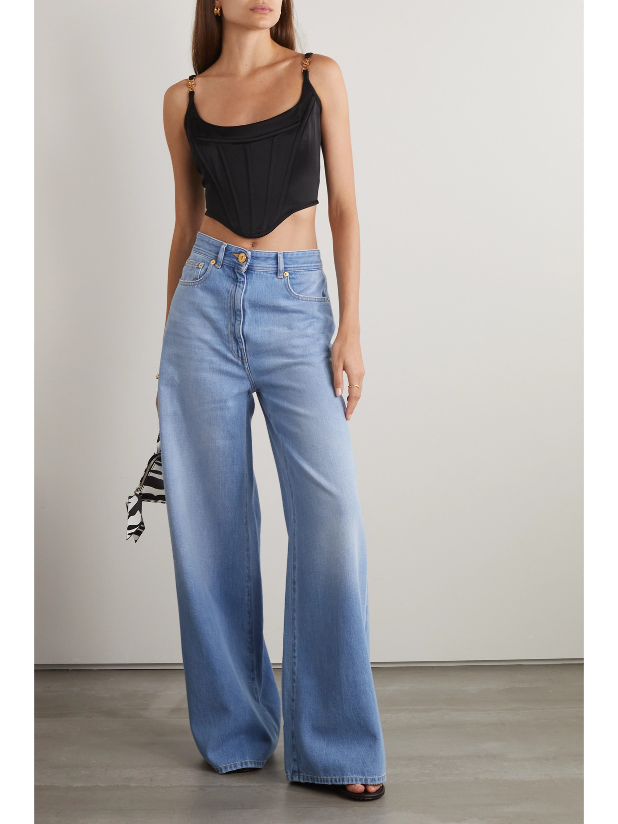 Icons Cropped Embellished Satin Bustier Top
