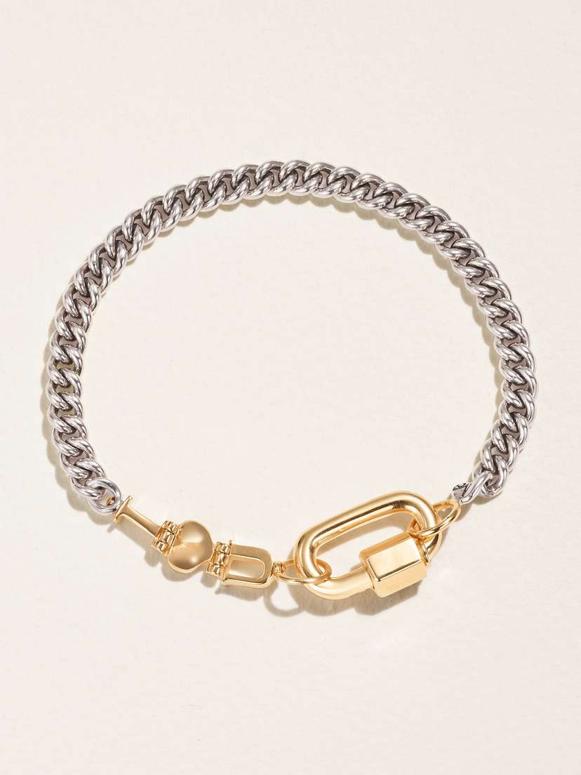 Marla Aaron Curb Talking + Chubby Babylock Silver And 14-karat Yellow Gold Bracelet